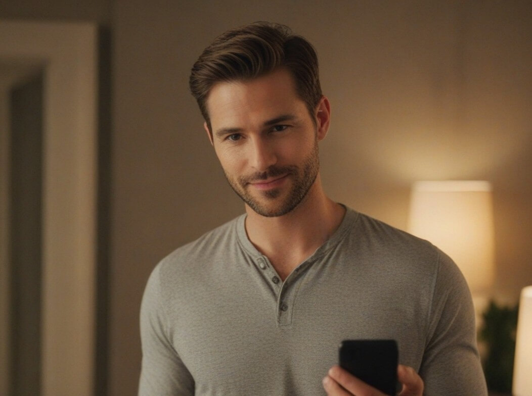 Man enjoying a private chat on his phone